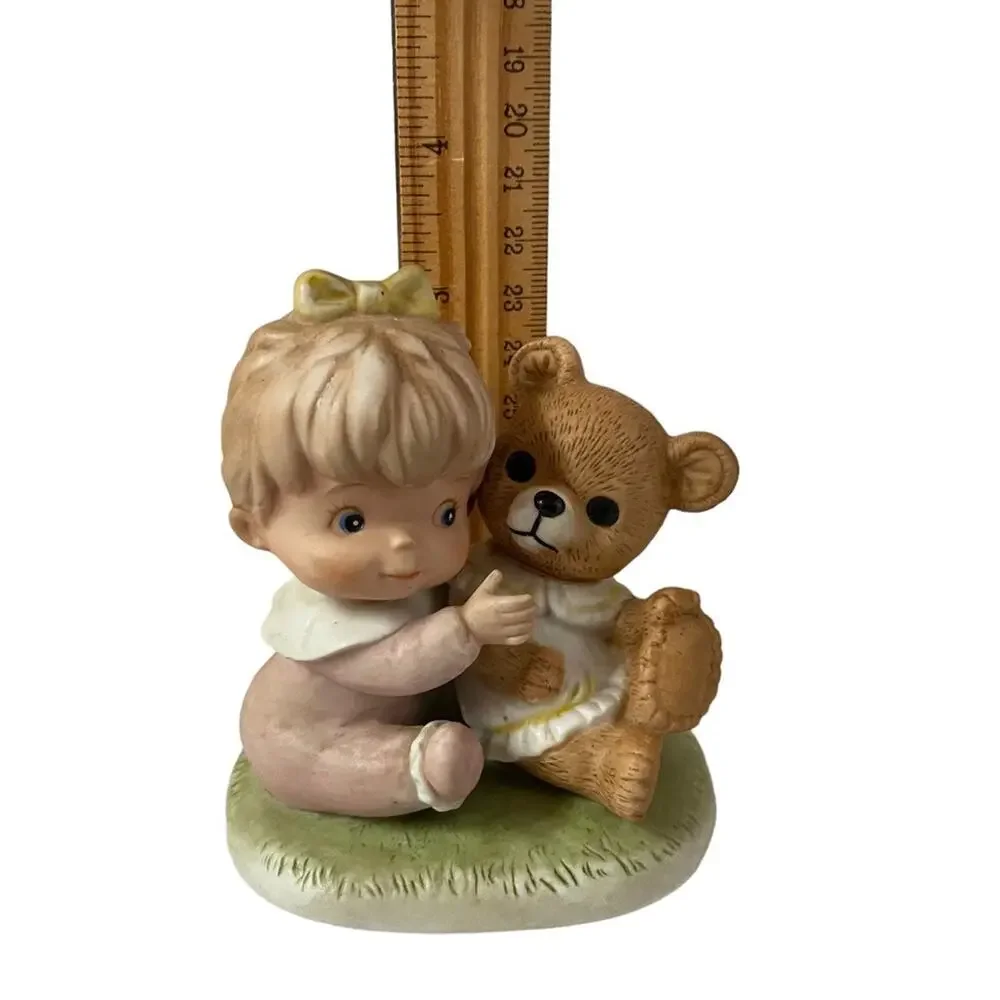 Vintage Homco Baby Figurines Girl with Bear Boy with Puppy Dog #1424 Set of 2